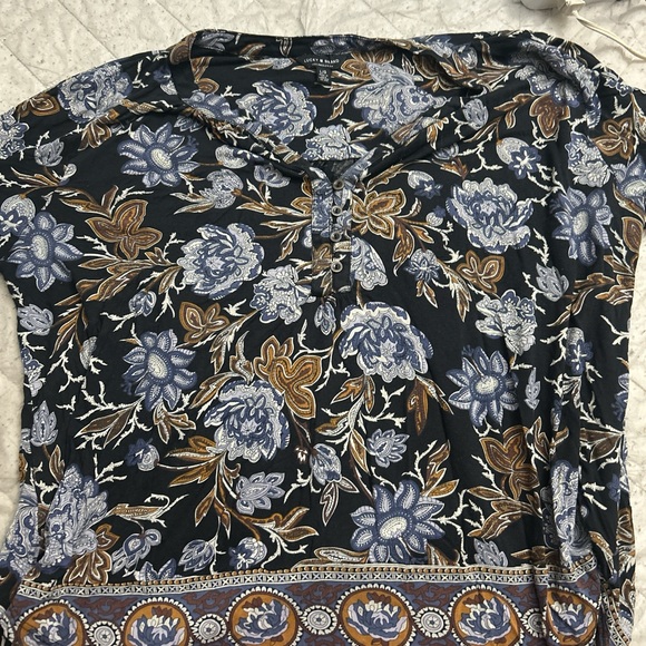 Lucky Brand Black and Blue Graphic Polo Blouse - Picture 1 of 4